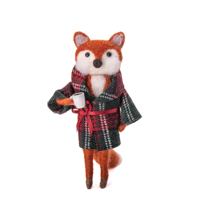 Fox in Tartan Dressing Gown Felt Decoration-5055259284324