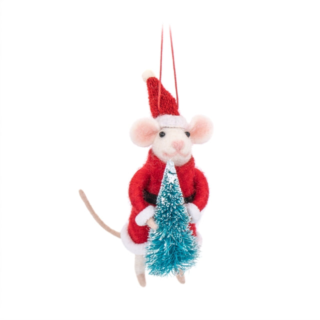 Santa Mouse with Tree Felt Decoration-5055259285567