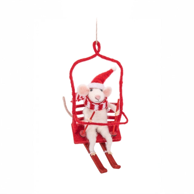 Mouse on a Ski Lift Felt Decoration-5055259285581