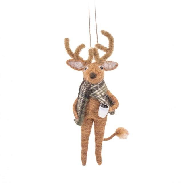 Reindeer with Coffee Felt Decoration-5055259285710