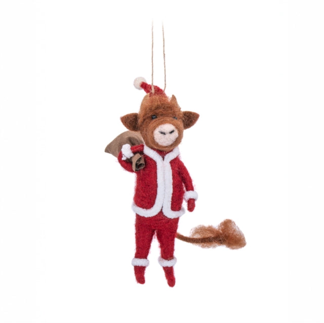 Highland Cow Santa with Sack Felt Decoration-5055259285741