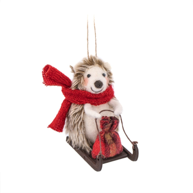 Sledging Hedgehog Felt Decoration-5055259285758